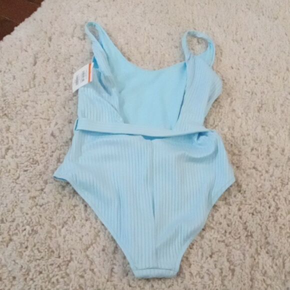 Melissa Obadash St Tropez Sky  belted scoop neck 1 piece swimsuit size 12 NWT - Picture 5 of 5